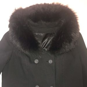 Vintage 1960s Two-piece Black Dress Mink Collared wool Jacket